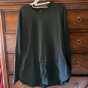 Athleta black top with faux button down shirt underneath